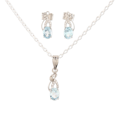 Rhodium-plated blue topaz and cubic zirconia jewelry set, 'Peppy in Blue' - Rhodium-Plated Blue Topaz and Cubic Zirconia Jewelry Set
