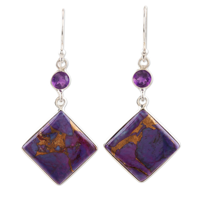 Amethyst dangle earrings, 'Purple Throne' - Sterling Silver and Amethyst Dangle Earrings