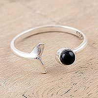 Onyx wrap ring, 'Midnight Mermaid' - Onyx and Sterling Silver Mermaid Tail Ring