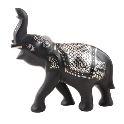 Traditional Indian Silver Inlay Bidriware Elephant Figurine