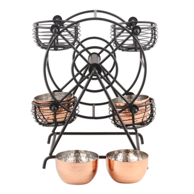 Iron and copper-plated snack bowls, 'Ferris Ride' - Copper-Plated Ferris Wheel Snack Bowls