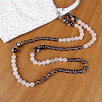 Cultured pearl and quartz face mask lanyard, 'Pearly Protection' - Glass Bead and Cultured Pearl Face Mask Lanyard
