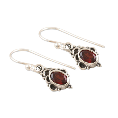 Garnet dangle earrings, 'Juicy Berries' - Garnet and Sterling Silver Dangle Earrings
