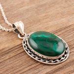 Malachite pendant necklace, 'Wood Nymph' - Sterling Silver and Malachite Pendant Necklace
