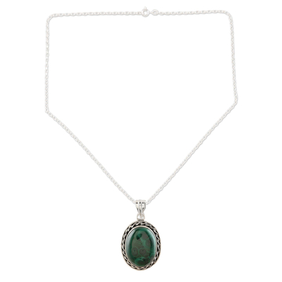 Malachite pendant necklace, 'Wood Nymph' - Sterling Silver and Malachite Pendant Necklace