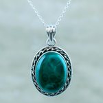 Malachite pendant necklace, 'Wood Nymph' - Sterling Silver and Malachite Pendant Necklace