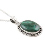 Malachite pendant necklace, 'Wood Nymph' - Sterling Silver and Malachite Pendant Necklace