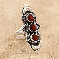 Garnet cocktail ring, 'Berry Trio' - Garnet and Sterling Silver Cocktail Ring