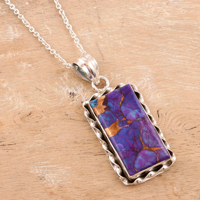 Sterling silver pendant necklace, 'Royal Mirror in Purple' - Hand Crafted Sterling Silver Pendant Necklace