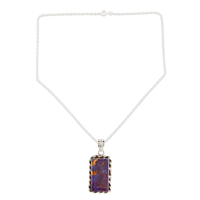 Sterling silver pendant necklace, 'Royal Mirror in Purple' - Hand Crafted Sterling Silver Pendant Necklace