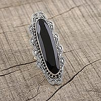 Onyx cocktail ring, 'Midnight Shine' - Sterling Silver and Onyx Cocktail Ring