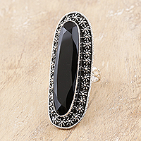 Onyx cocktail ring, 'Midnight Water' - Hand Made Sterling Silver and Onyx Cocktail Ring