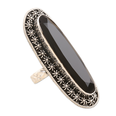Onyx cocktail ring, 'Midnight Water' - Hand Made Sterling Silver and Onyx Cocktail Ring