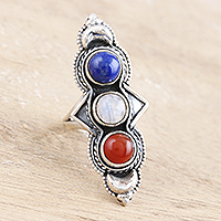 Multi-gemstone cocktail ring, 'Power and Glory' - Lapis Lazuli and Rainbow Moonstone Cocktail Ring