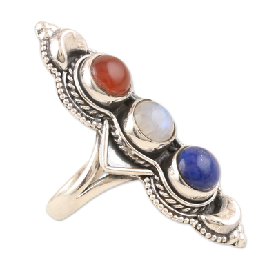 Multi-gemstone cocktail ring, 'Power and Glory' - Lapis Lazuli and Rainbow Moonstone Cocktail Ring
