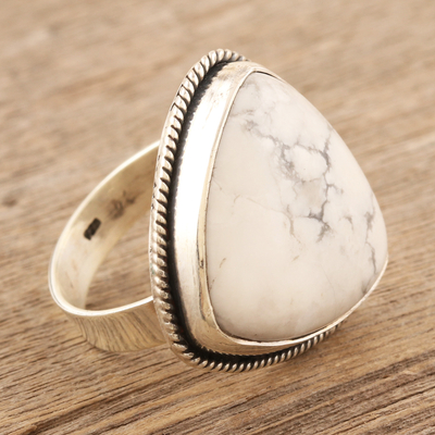 Howlite cocktail ring, 'White Pyramid' - Howlite and Sterling Silver Cocktail Ring
