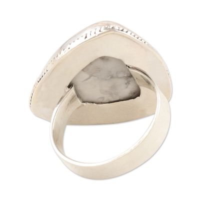 Howlite cocktail ring, 'White Pyramid' - Howlite and Sterling Silver Cocktail Ring