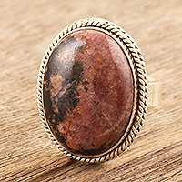 Rhodonite cocktail ring, 'Passionate Earth' - Sterling Silver and Rhodonite Cocktail Ring