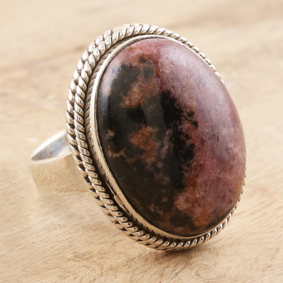 Rhodonite cocktail ring, 'Passionate Earth' - Sterling Silver and Rhodonite Cocktail Ring