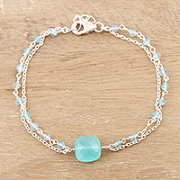 Chalcedony beaded bracelet, 'Aqua Muse'