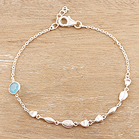 Chalcedony pendant bracelet, 'Aqua Glow' - Sterling Silver and Chalcedony Pendant Bracelet