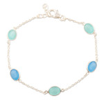 Chalcedony station bracelet, 'Aqua Balance' - Sterling Silver and Blue Chalcedony Station Bracelet