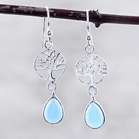 Chalcedony dangle earrings, 'Sky Tree'