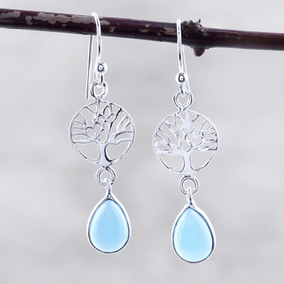 Chalcedony dangle earrings, 'Sky Tree' - Sterling Silver and Chalcedony Dangle Earrings