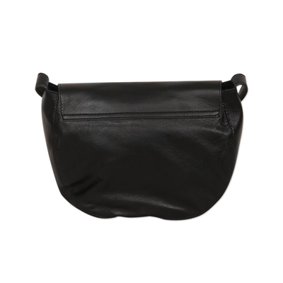 Leather sling bag, 'Sing Softly in Black' - Hand Crafted Black Leather Sling Bag