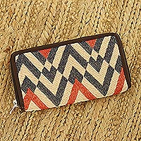 Cotton and leather wallet, 'High-Rise' - Patterned Cotton and Leather Wallet