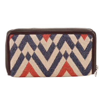 Cotton and leather wallet, 'High-Rise' - Patterned Cotton and Leather Wallet