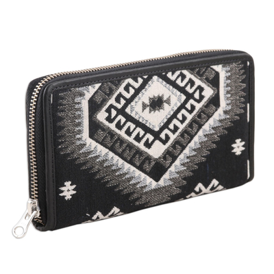 Cotton and leather wallet, 'Perfect Day' - Woven Cotton and Leather wallet