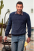 Men's cotton sweater, 'Lived-in Comfort' - Blue Overdyed Cotton Knit Pullover for Men from India thumbail