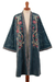 Cotton velvet kimono jacket, 'Blue Kashmiri Garden' - Embroidered Long Blue Cotton Velvet Open Front Jacket (image 2a) thumbail