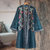 Cotton velvet kimono jacket, 'Blue Kashmiri Garden' - Embroidered Long Blue Cotton Velvet Open Front Jacket (image 2f) thumbail