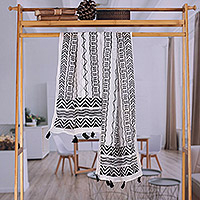 Schal aus Baumwolle mit Blockdruck, „Creative Path“ – Schal aus Baumwolle mit geometrischem Blockdruck