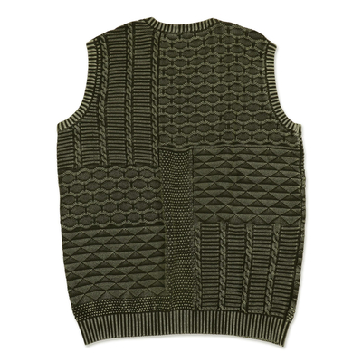 Men's cotton sweater vest, 'Olive Leaf' - Men's Cotton Sweater Vest from India