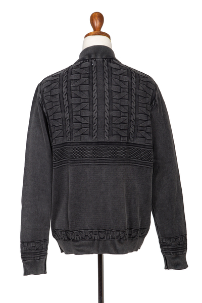 Men's Stone Washed Cotton Pullover Sweater - Stylish in Charcoal