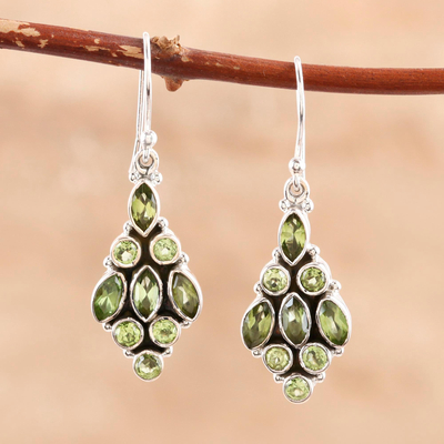 Peridot dangle earrings, 'Pale Green Sparkle' - Handmade Sterling Silver and Peridot Dangle Earrings