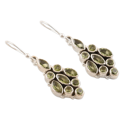 Peridot dangle earrings, 'Pale Green Sparkle' - Handmade Sterling Silver and Peridot Dangle Earrings