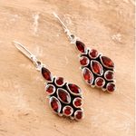 Garnet dangle earrings, 'Red Tower' - Handmade Sterling Silver and Garnet Dangle Earrings