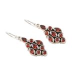 Garnet dangle earrings, 'Red Tower' - Handmade Sterling Silver and Garnet Dangle Earrings