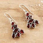 Garnet dangle earrings, 'Radiant Tower' - Sterling Silver and Garnet Dangle Earrings