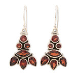 Garnet dangle earrings, 'Radiant Tower' - Sterling Silver and Garnet Dangle Earrings