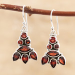 Garnet dangle earrings, 'Radiant Tower' - Sterling Silver and Garnet Dangle Earrings