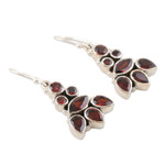 Garnet dangle earrings, 'Radiant Tower' - Sterling Silver and Garnet Dangle Earrings