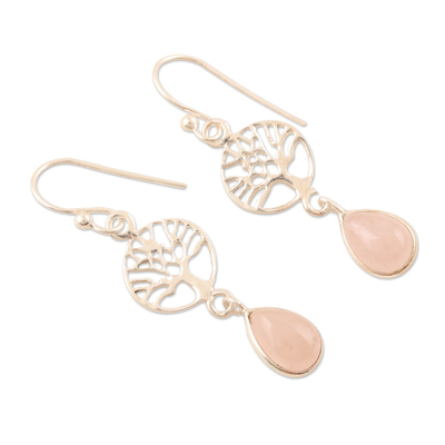 Rose quartz dangle earrings, 'Pink Tree' - Rose Quartz and Sterling Silver Dangle Earrings