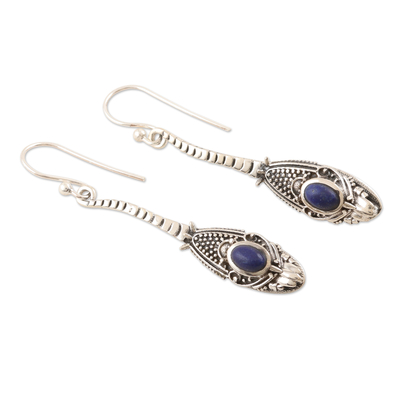 Lapis lazuli dangle earrings, 'Royal Snake' - Sterling Silver and Lapis Lazuli Snake Earrings