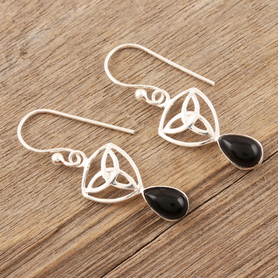 Onyx dangle earrings, 'Midnight Infinity' - Sterling Silver and Onyx Infinity Dangle Earrings