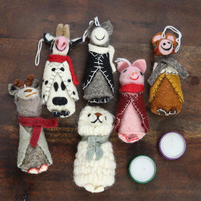 Weihnachtsschmuck aus Wolle, (6er-Set) - Gestickte Tier-Weihnachtsornamente aus Wolle (6er-Set)